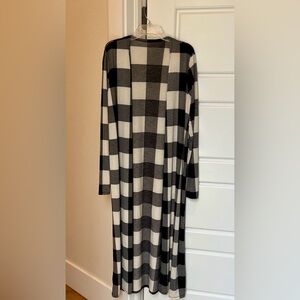 Black and White Checkered Buffalo Plaid Long Cardigan Small